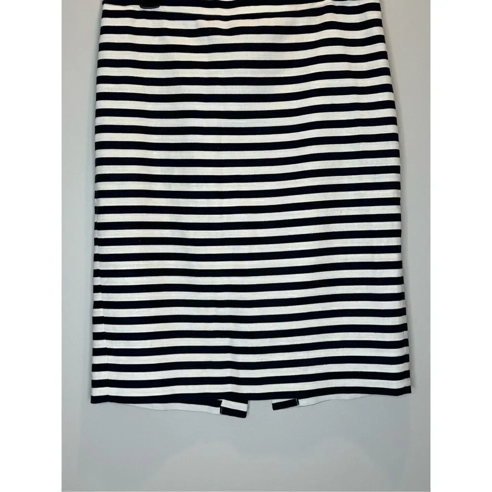 J. Crew No. 2 Pencil Skirt Navy and White Stripes Linen Blend Size 2